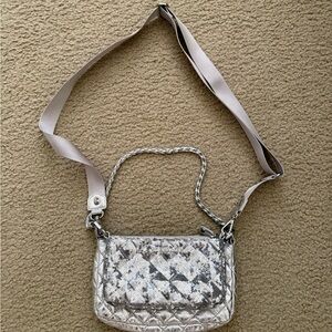 MZ Wallace Quilted Silver Crossbody Bag